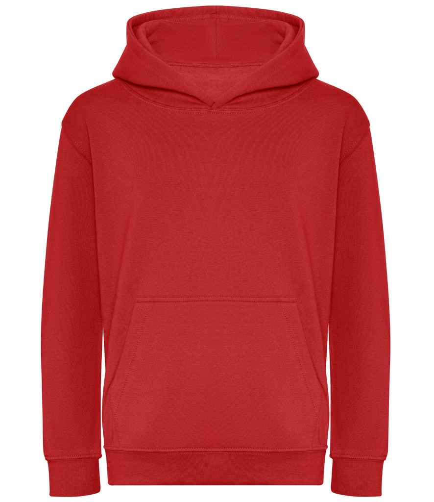 AWDis Kids Organic Hoodie in Fire Red by Just Hoods — Custom branded clothing by Print Press, featuring premium embroidery produced in our specialist print lab in the UK.