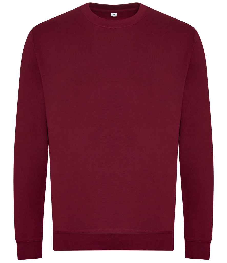 AWDis Unisex Organic Sweatshirt in Burgundy by Just Hoods — Custom branded clothing by Print Press, featuring premium embroidery produced in our specialist print lab in the UK.