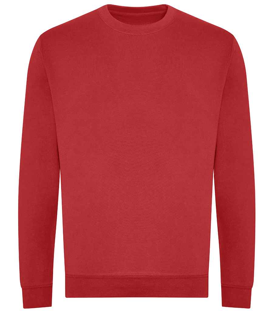 AWDis Unisex Organic Sweatshirt in Fire Red by Just Hoods — Custom branded clothing by Print Press, featuring premium embroidery produced in our specialist print lab in the UK.