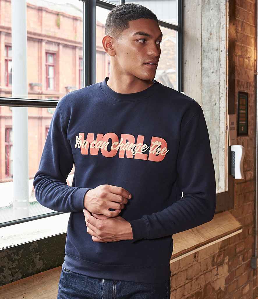 AWDis Unisex Organic Sweatshirt in New French Navy by Just Hoods — Custom branded clothing by Print Press, featuring premium embroidery produced in our specialist print lab in the UK.