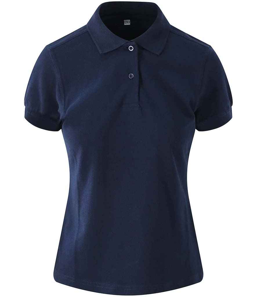 AWDis Ladies Stretch Pique Polo Shirt in Navy by Just Polos — Custom branded clothing by Print Press, featuring premium embroidery produced in our specialist print lab in the UK.