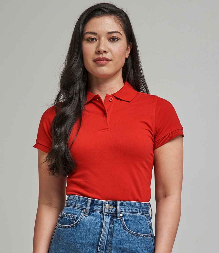 AWDis Ladies Stretch Pique Polo Shirt in Red by Just Polos — Custom branded clothing by Print Press, featuring premium embroidery produced in our specialist print lab in the UK.
