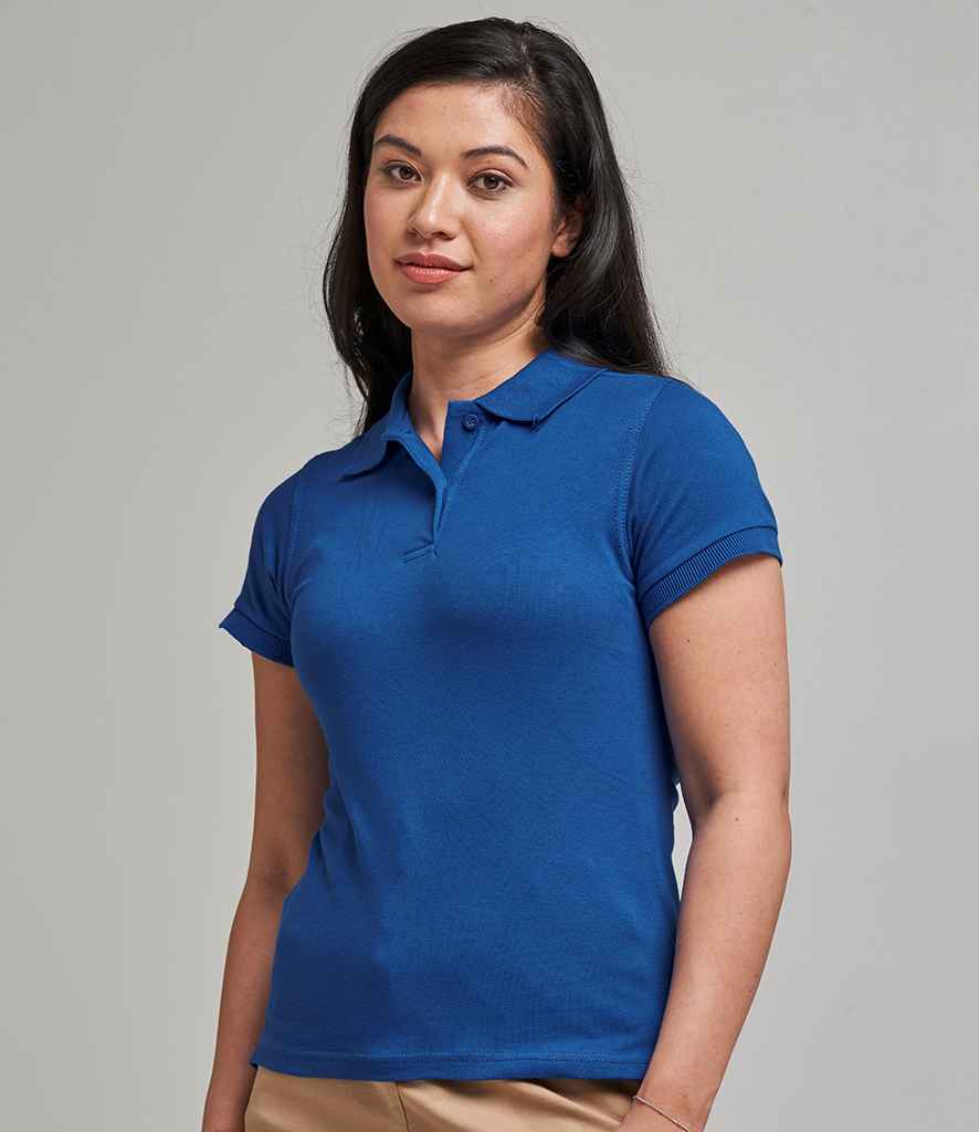 AWDis Ladies Stretch Pique Polo Shirt in Royal Blue by Just Polos — Custom branded clothing by Print Press, featuring premium embroidery produced in our specialist print lab in the UK.