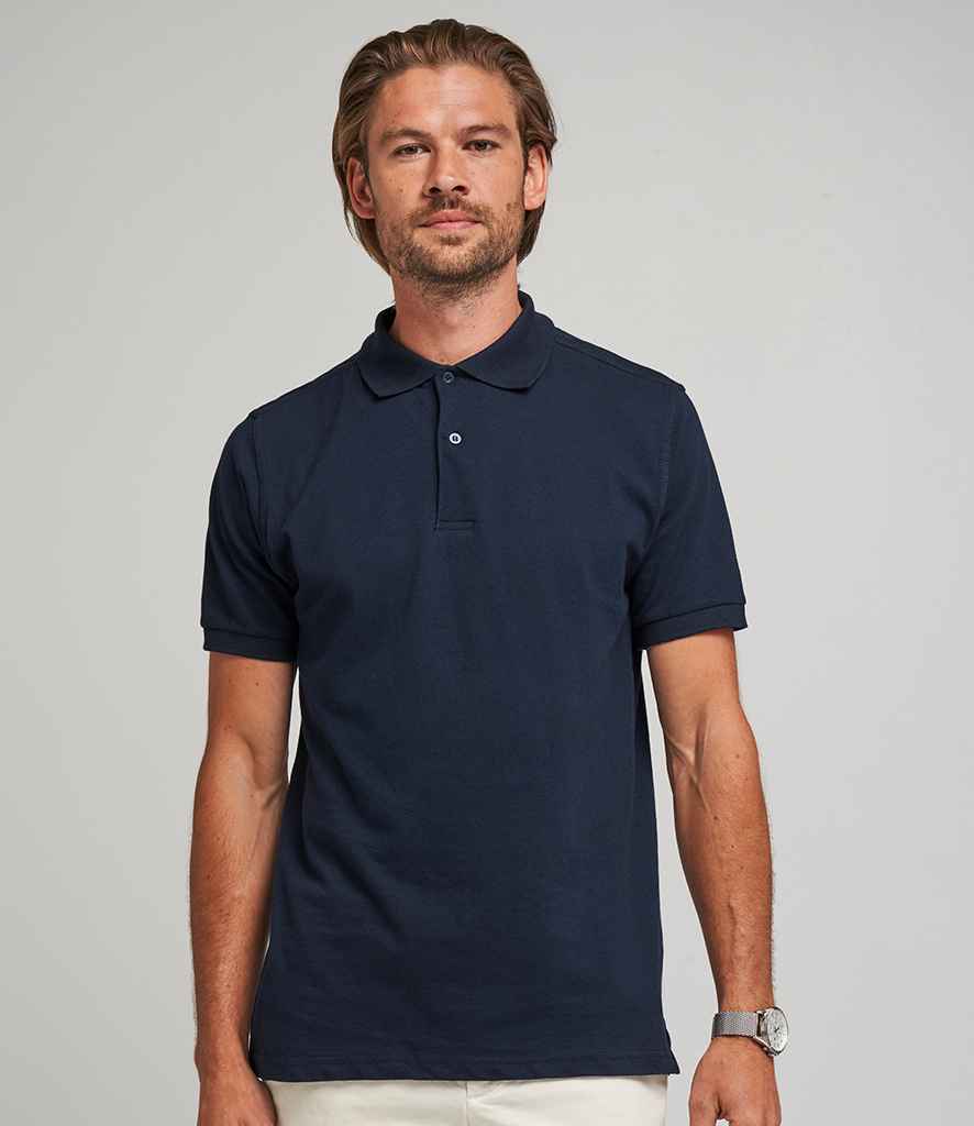 AWDis Stretch Pique Polo Shirt in Navy by Just Polos — Custom branded clothing by Print Press, featuring premium embroidery produced in our specialist print lab in the UK.