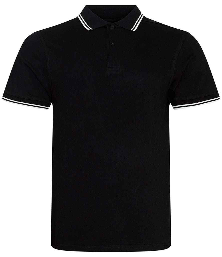 AWDis Stretch Tipped Pique Polo Shirt in Black White by Just Polos — Custom branded clothing by Print Press, featuring premium embroidery produced in our specialist print lab in the UK.