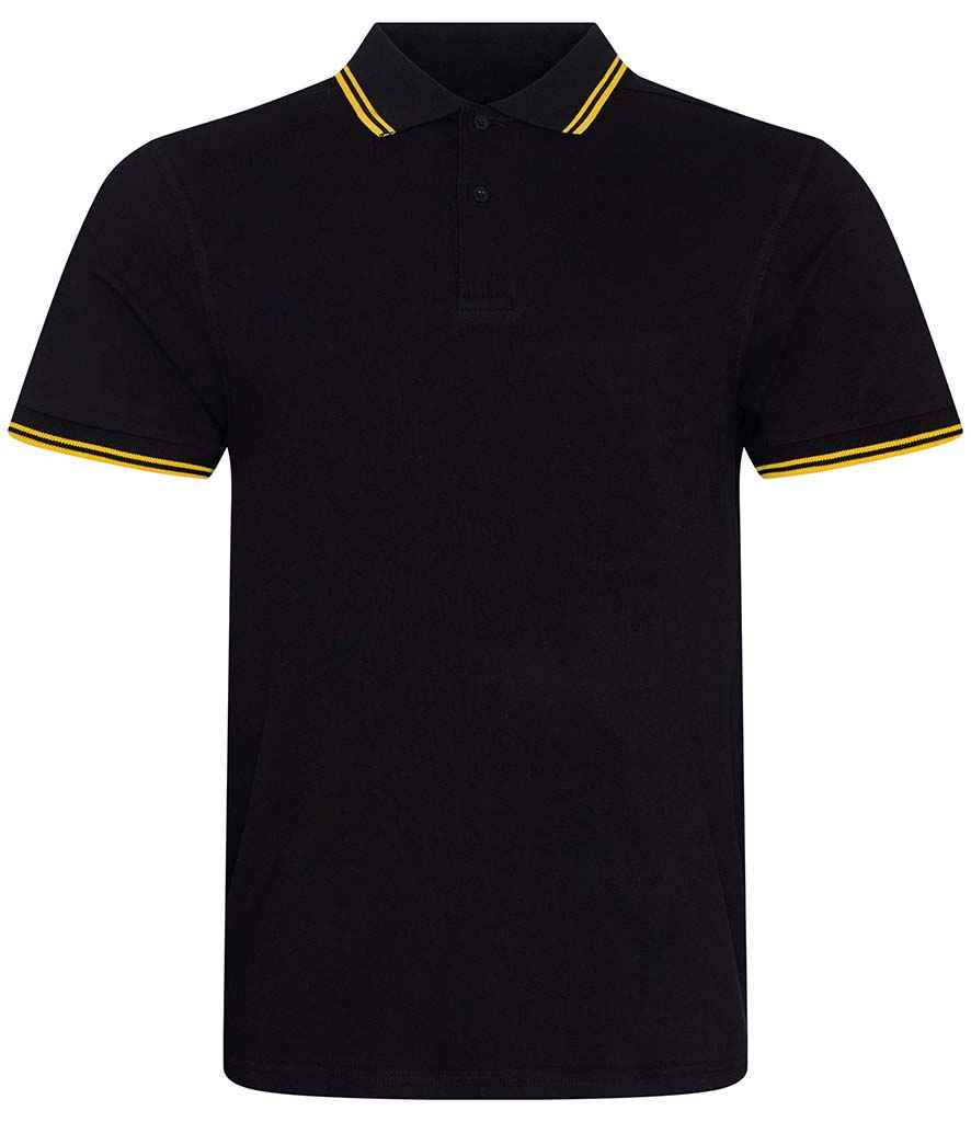 AWDis Stretch Tipped Pique Polo Shirt in Black Yellow by Just Polos — Custom branded clothing by Print Press, featuring premium embroidery produced in our specialist print lab in the UK.