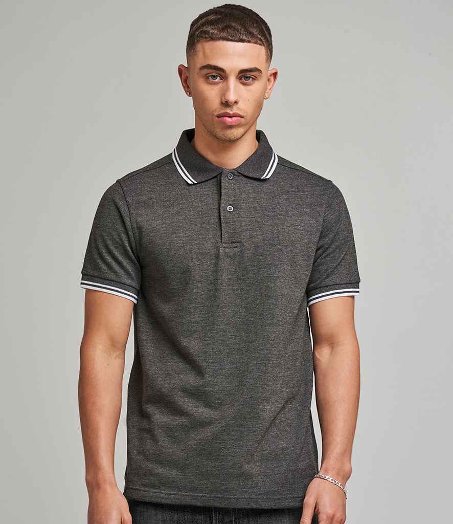 AWDis Stretch Tipped Pique Polo Shirt in Charcoal White by Just Polos — Custom branded clothing by Print Press, featuring premium embroidery produced in our specialist print lab in the UK.