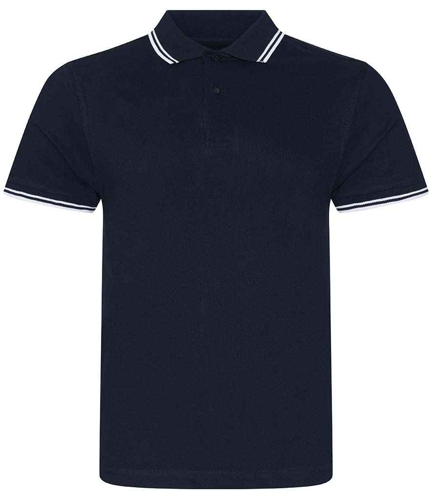 AWDis Stretch Tipped Pique Polo Shirt in Navy White by Just Polos — Custom branded clothing by Print Press, featuring premium embroidery produced in our specialist print lab in the UK.