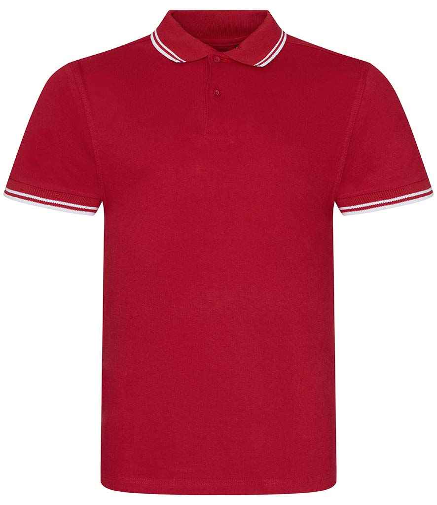 AWDis Stretch Tipped Pique Polo Shirt in Red White by Just Polos — Custom branded clothing by Print Press, featuring premium embroidery produced in our specialist print lab in the UK.