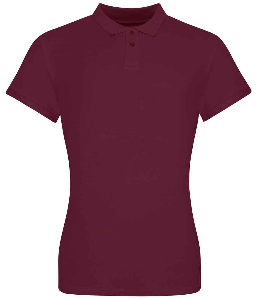 AWDis The 100 Cotton Ladies Pique Polo Shirt in Burgundy by Just Polos — Custom branded clothing by Print Press, featuring premium embroidery produced in our specialist print lab in the UK.