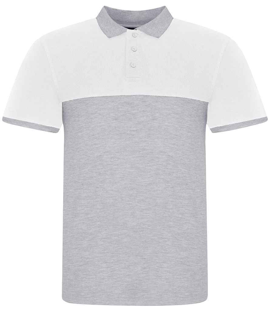 AWDis Colour Block Pique Polo Shirt in Heather Grey White by Just Polos — Custom branded clothing by Print Press, featuring premium embroidery produced in our specialist print lab in the UK.