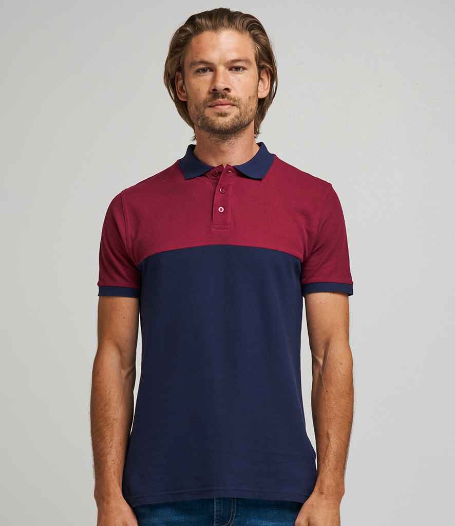 AWDis Colour Block Pique Polo Shirt in Oxford Navy Burgundy by Just Polos — Custom branded clothing by Print Press, featuring premium embroidery produced in our specialist print lab in the UK.