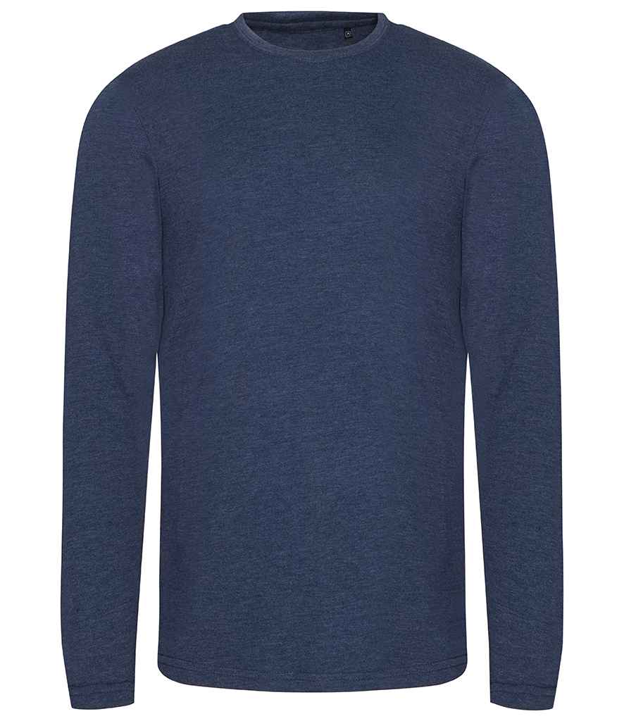 AWDis Long Sleeve Tri-Blend T-Shirt in Heather Navy by Just Ts — Custom branded clothing by Print Press, featuring premium embroidery produced in our specialist print lab in the UK.