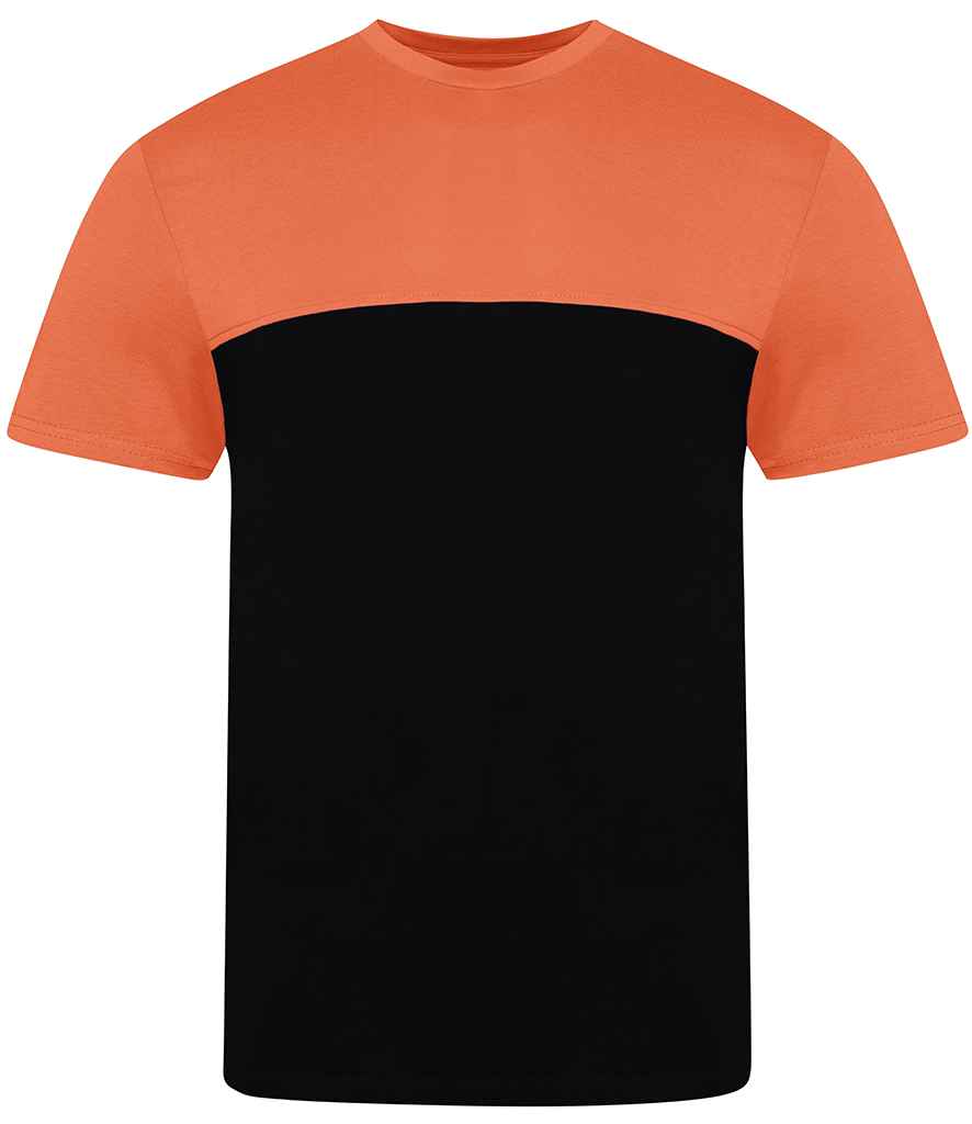 AWDis Unisex Colour Block T-Shirt in Black Mango Tango by Just Ts — Custom branded clothing by Print Press, featuring premium embroidery produced in our specialist print lab in the UK.