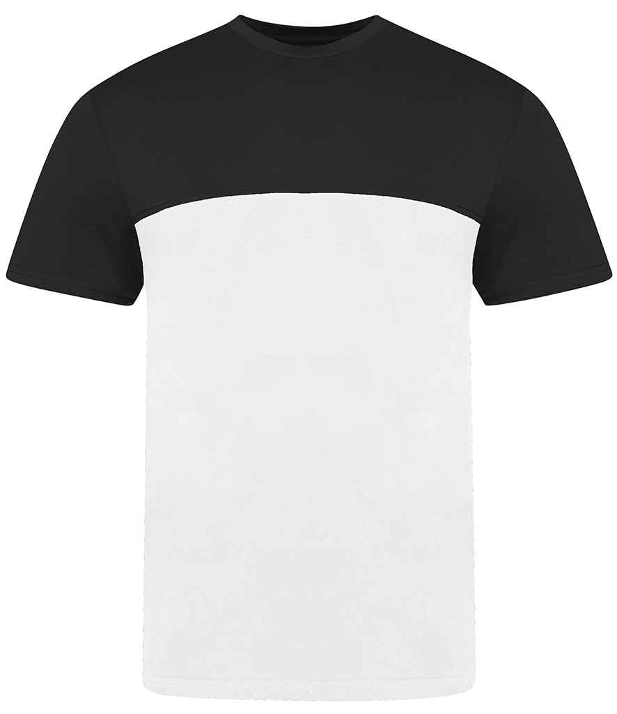 AWDis Unisex Colour Block T-Shirt in White Black by Just Ts — Custom branded clothing by Print Press, featuring premium embroidery produced in our specialist print lab in the UK.
