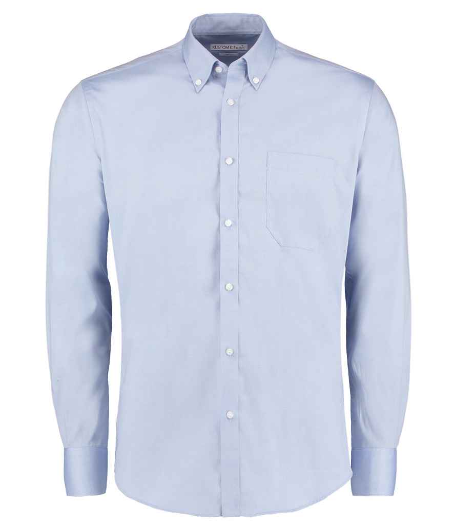 Kustom Kit Premium Long Sleeve Slim Fit Oxford Shirt in Light Blue by Kustom Kit — Custom branded clothing by Print Press, featuring premium embroidery produced in our specialist print lab in the UK.