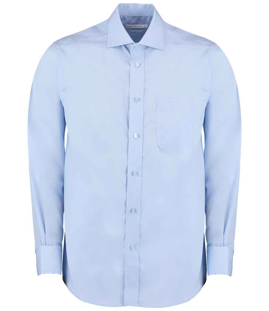 Kustom Kit Premium Long Sleeve Classic Fit Non-Iron Shirt in Light Blue by Kustom Kit — Custom branded clothing by Print Press, featuring premium embroidery produced in our specialist print lab in the UK.