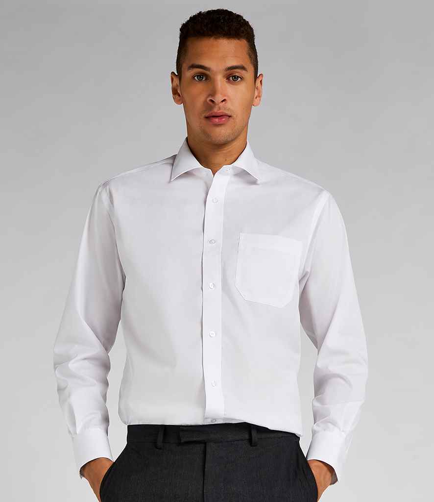 Kustom Kit Premium Long Sleeve Classic Fit Non-Iron Shirt in White by Kustom Kit — Custom branded clothing by Print Press, featuring premium embroidery produced in our specialist print lab in the UK.