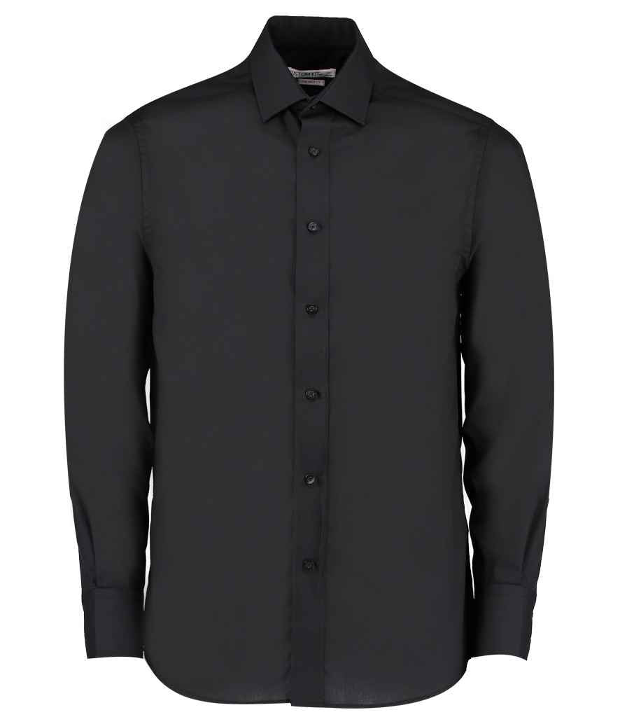 Kustom Kit Long Sleeve Tailored Business Shirt in Black by Kustom Kit — Custom branded clothing by Print Press, featuring premium embroidery produced in our specialist print lab in the UK.