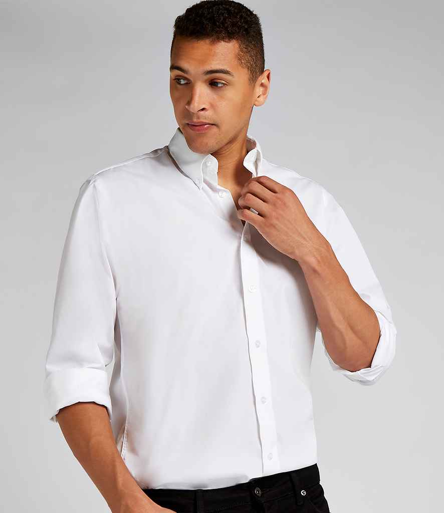 Kustom Kit Long Sleeve Classic Fit Workforce Shirt in White by Kustom Kit — Custom branded clothing by Print Press, featuring premium embroidery produced in our specialist print lab in the UK.