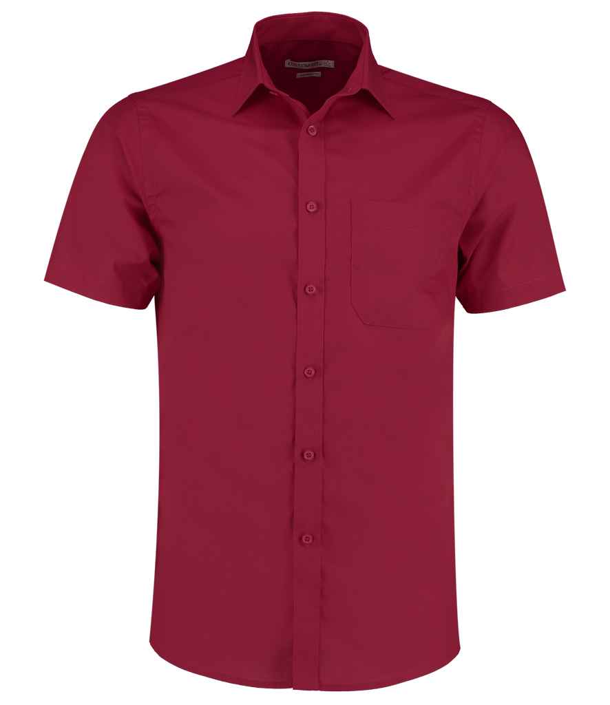 Kustom Kit Short Sleeve Tailored Poplin Shirt in Claret by Kustom Kit — Custom branded clothing by Print Press, featuring premium embroidery produced in our specialist print lab in the UK.