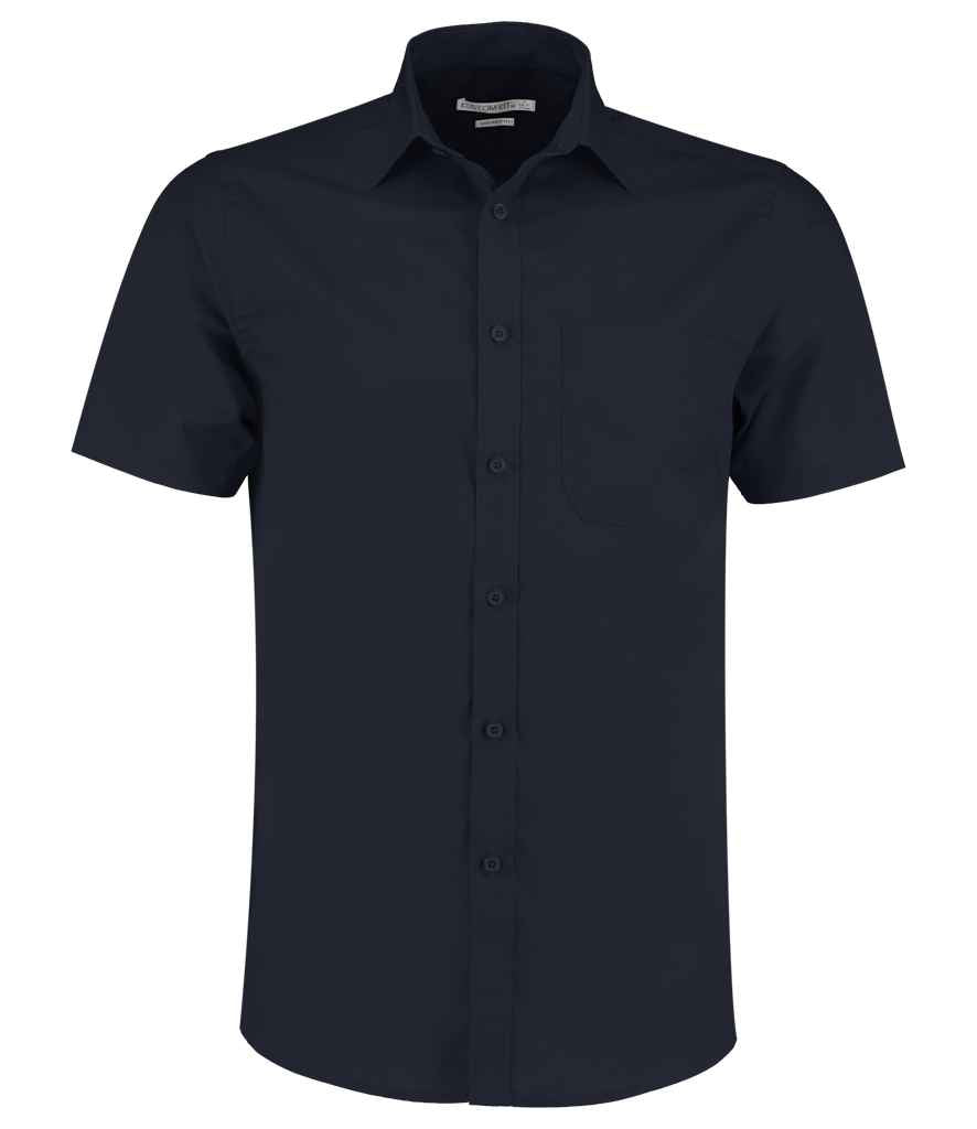 Kustom Kit Short Sleeve Tailored Poplin Shirt in Dark Navy by Kustom Kit — Custom branded clothing by Print Press, featuring premium embroidery produced in our specialist print lab in the UK.