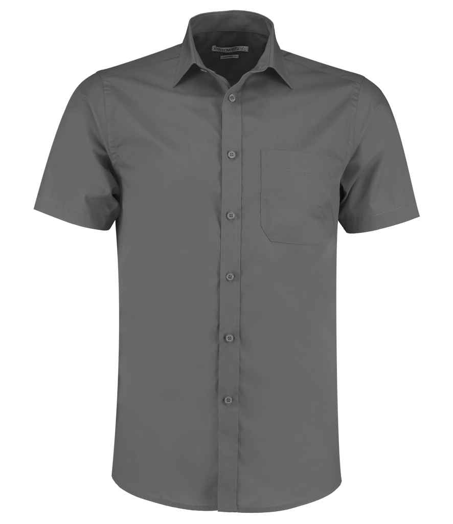 Kustom Kit Short Sleeve Tailored Poplin Shirt in Graphite Grey by Kustom Kit — Custom branded clothing by Print Press, featuring premium embroidery produced in our specialist print lab in the UK.