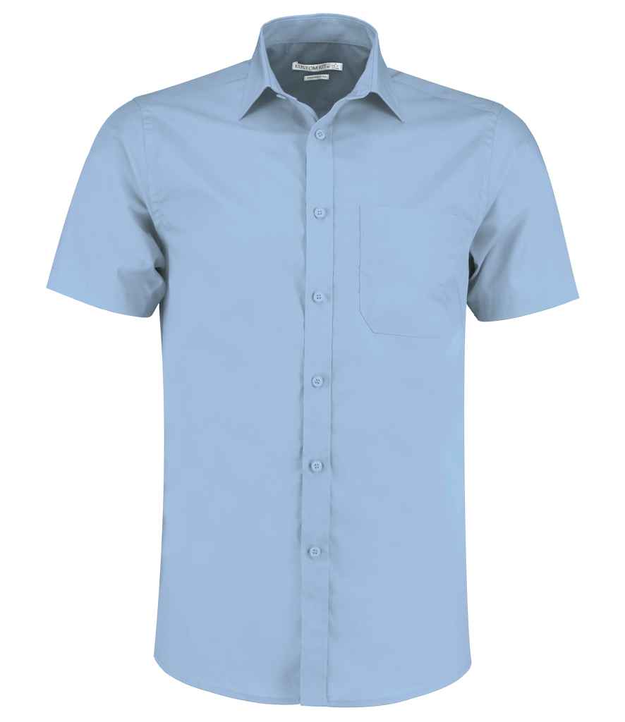 Kustom Kit Short Sleeve Tailored Poplin Shirt in Light Blue by Kustom Kit — Custom branded clothing by Print Press, featuring premium embroidery produced in our specialist print lab in the UK.