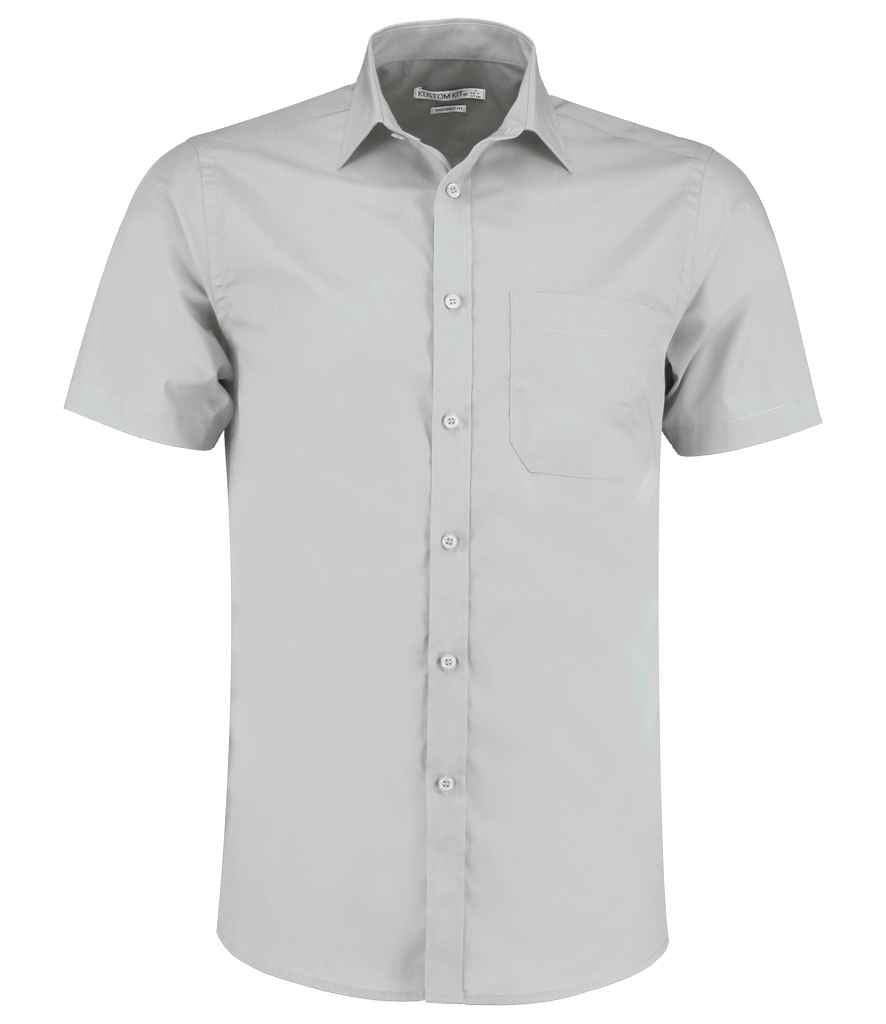 Kustom Kit Short Sleeve Tailored Poplin Shirt in Light Grey by Kustom Kit — Custom branded clothing by Print Press, featuring premium embroidery produced in our specialist print lab in the UK.