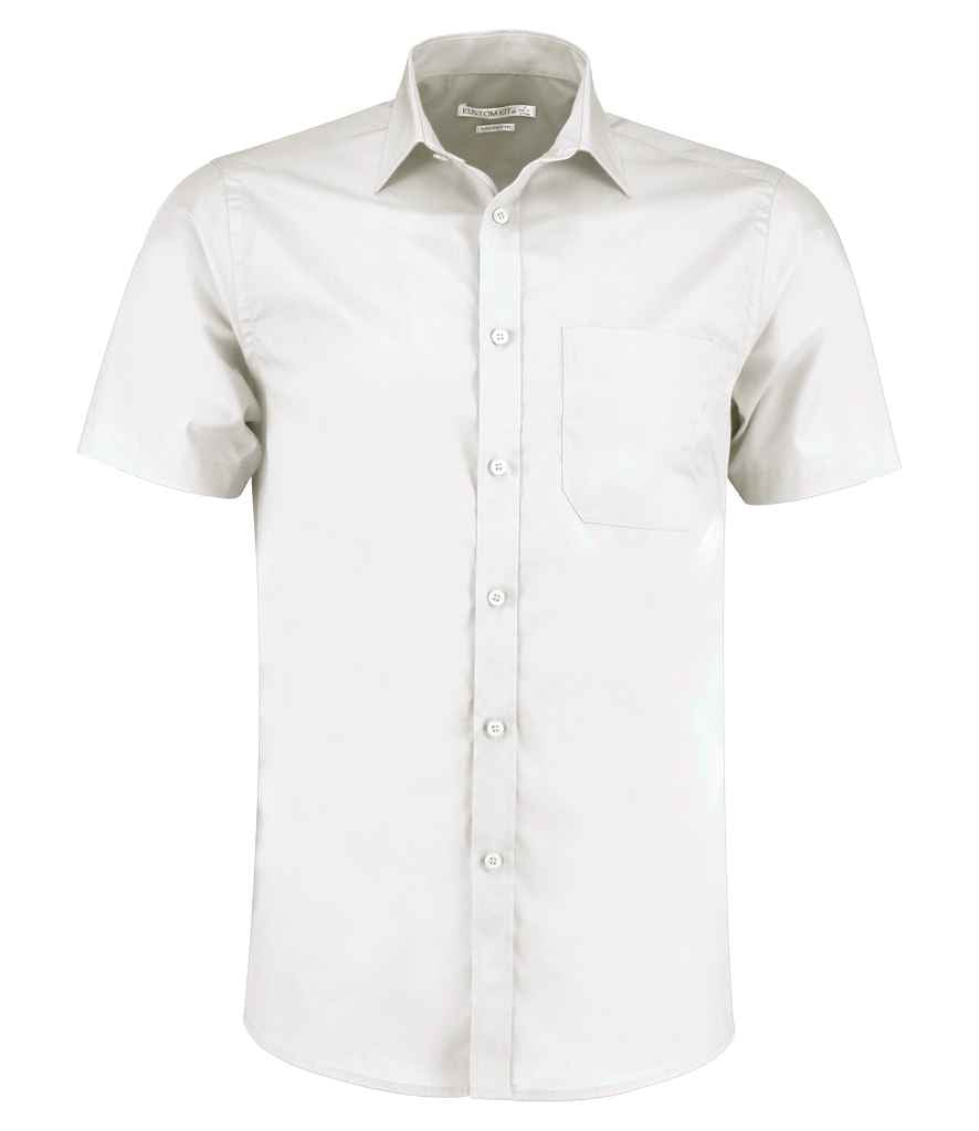 Kustom Kit Short Sleeve Tailored Poplin Shirt in White by Kustom Kit — Custom branded clothing by Print Press, featuring premium embroidery produced in our specialist print lab in the UK.