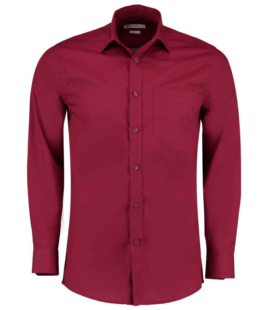 Kustom Kit Long Sleeve Tailored Poplin Shirt - (2nd Colours) in Claret by Kustom Kit — Custom branded clothing by Print Press, featuring premium embroidery produced in our specialist print lab in the UK.