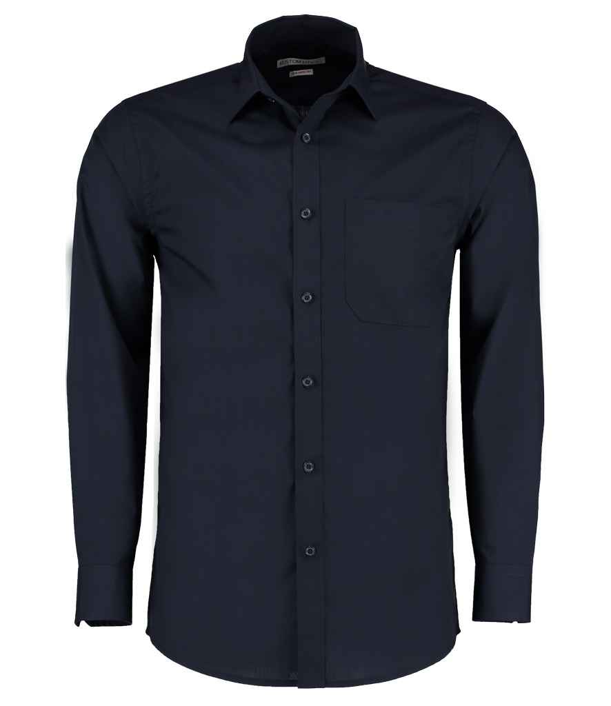 Kustom Kit Long Sleeve Tailored Poplin Shirt - (2nd Colours) in Dark Navy by Kustom Kit — Custom branded clothing by Print Press, featuring premium embroidery produced in our specialist print lab in the UK.