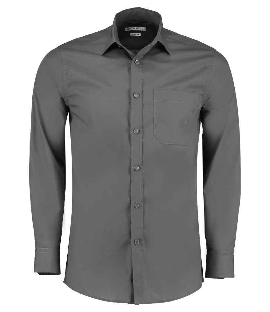 Kustom Kit Long Sleeve Tailored Poplin Shirt - (2nd Colours) in Graphite Grey by Kustom Kit — Custom branded clothing by Print Press, featuring premium embroidery produced in our specialist print lab in the UK.