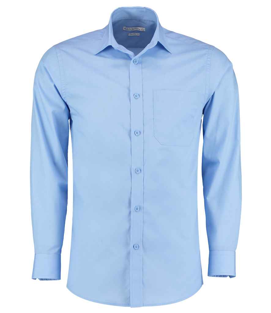 Kustom Kit Long Sleeve Tailored Poplin Shirt in Light Blue by Kustom Kit — Custom branded clothing by Print Press, featuring premium embroidery produced in our specialist print lab in the UK.