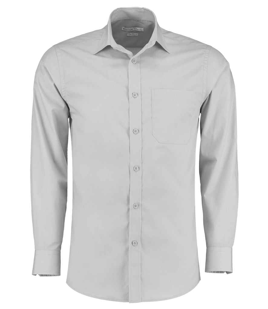 Kustom Kit Long Sleeve Tailored Poplin Shirt in Light Grey by Kustom Kit — Custom branded clothing by Print Press, featuring premium embroidery produced in our specialist print lab in the UK.