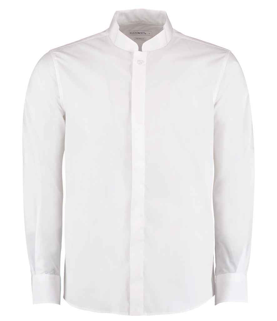 Kustom Kit Long Sleeve Tailored Mandarin Collar Shirt in by Kustom Kit — Custom branded clothing by Print Press, featuring premium embroidery produced in our specialist print lab in the UK.
