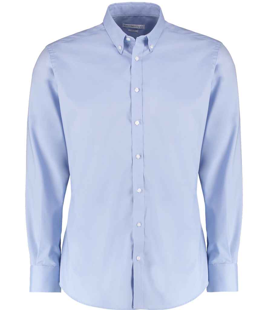 Kustom Kit Slim Fit Stretch Long Sleeve Oxford Shirt in by Kustom Kit — Custom branded clothing by Print Press, featuring premium embroidery produced in our specialist print lab in the UK.