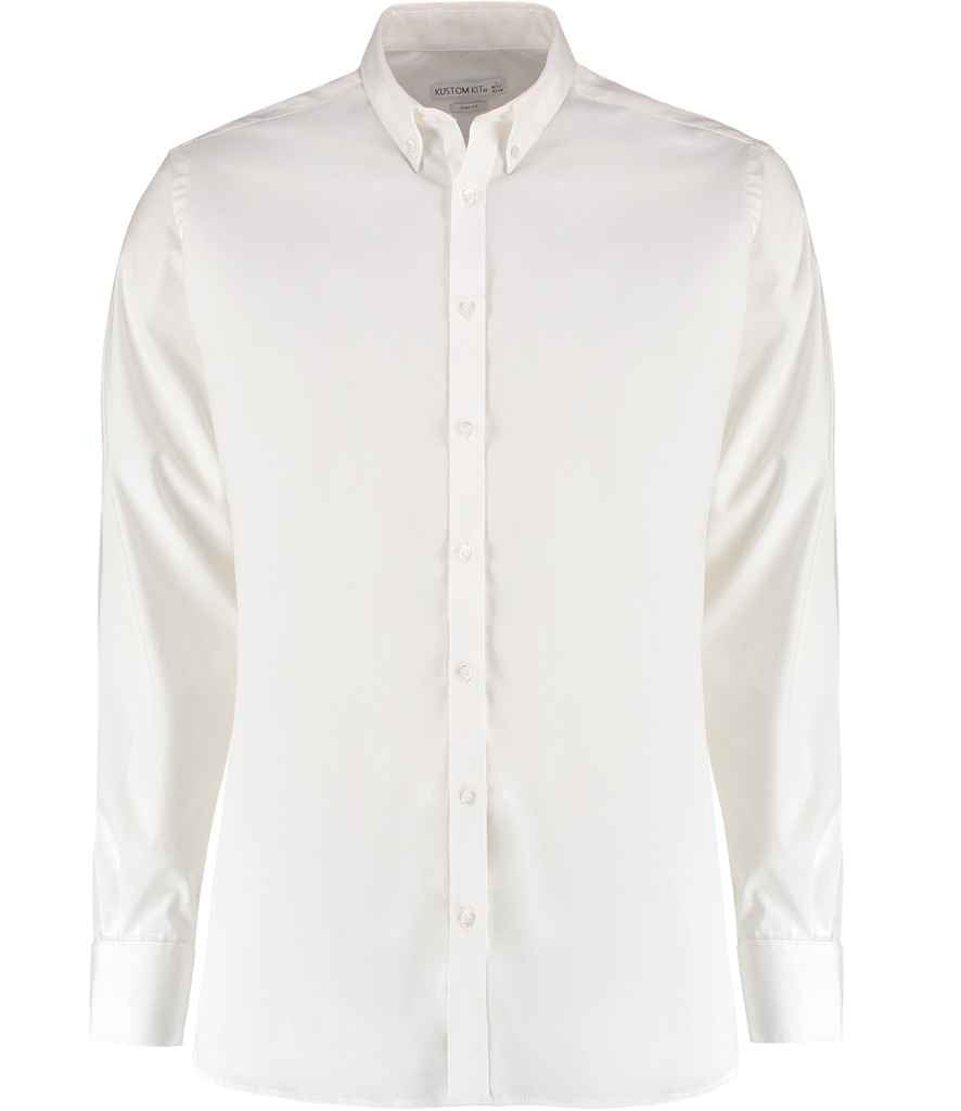 Kustom Kit Slim Fit Stretch Long Sleeve Oxford Shirt in by Kustom Kit — Custom branded clothing by Print Press, featuring premium embroidery produced in our specialist print lab in the UK.