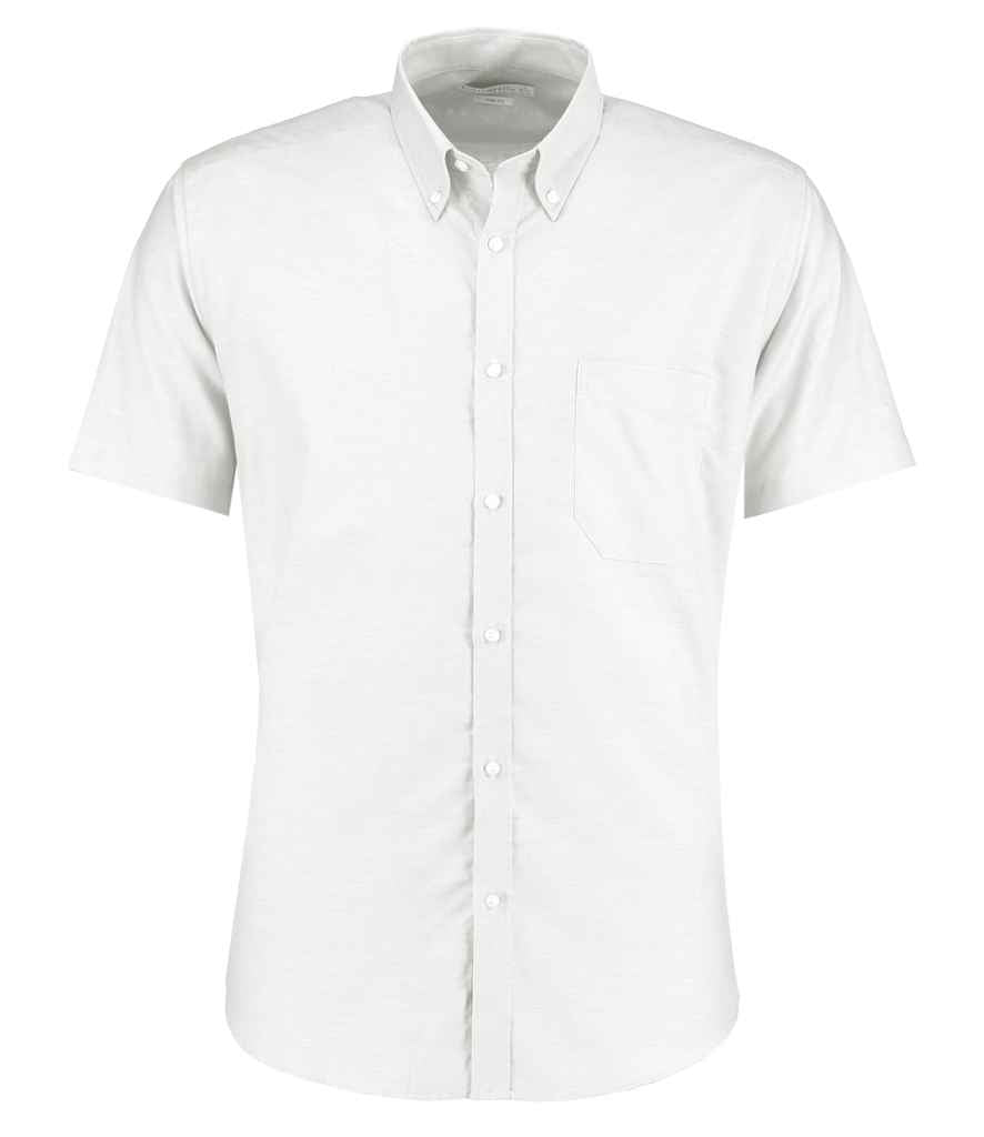 Kustom Kit Short Sleeve Slim Fit Oxford Shirt in White by Kustom Kit — Custom branded clothing by Print Press, featuring premium embroidery produced in our specialist print lab in the UK.