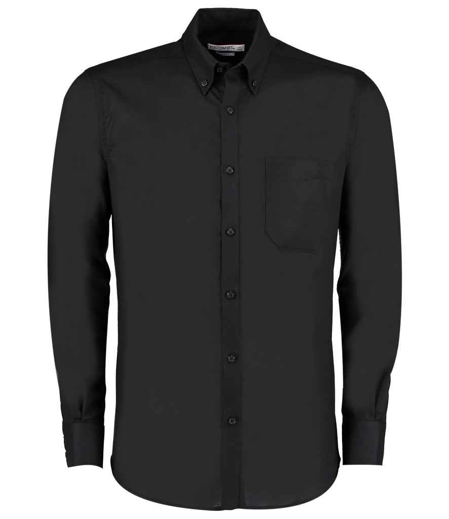 Kustom Kit Long Sleeve Slim Fit Workwear Oxford Shirt in Black by Kustom Kit — Custom branded clothing by Print Press, featuring premium embroidery produced in our specialist print lab in the UK.