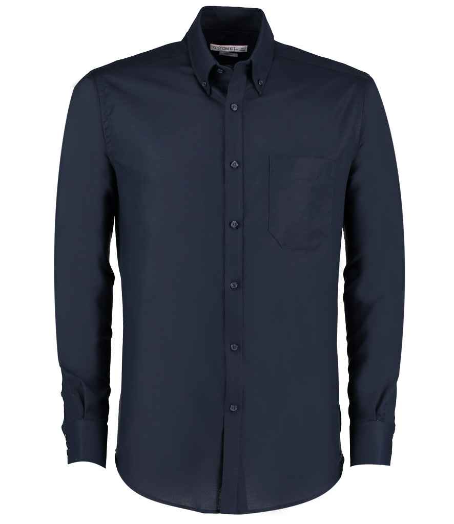 Kustom Kit Long Sleeve Slim Fit Workwear Oxford Shirt in Navy by Kustom Kit — Custom branded clothing by Print Press, featuring premium embroidery produced in our specialist print lab in the UK.