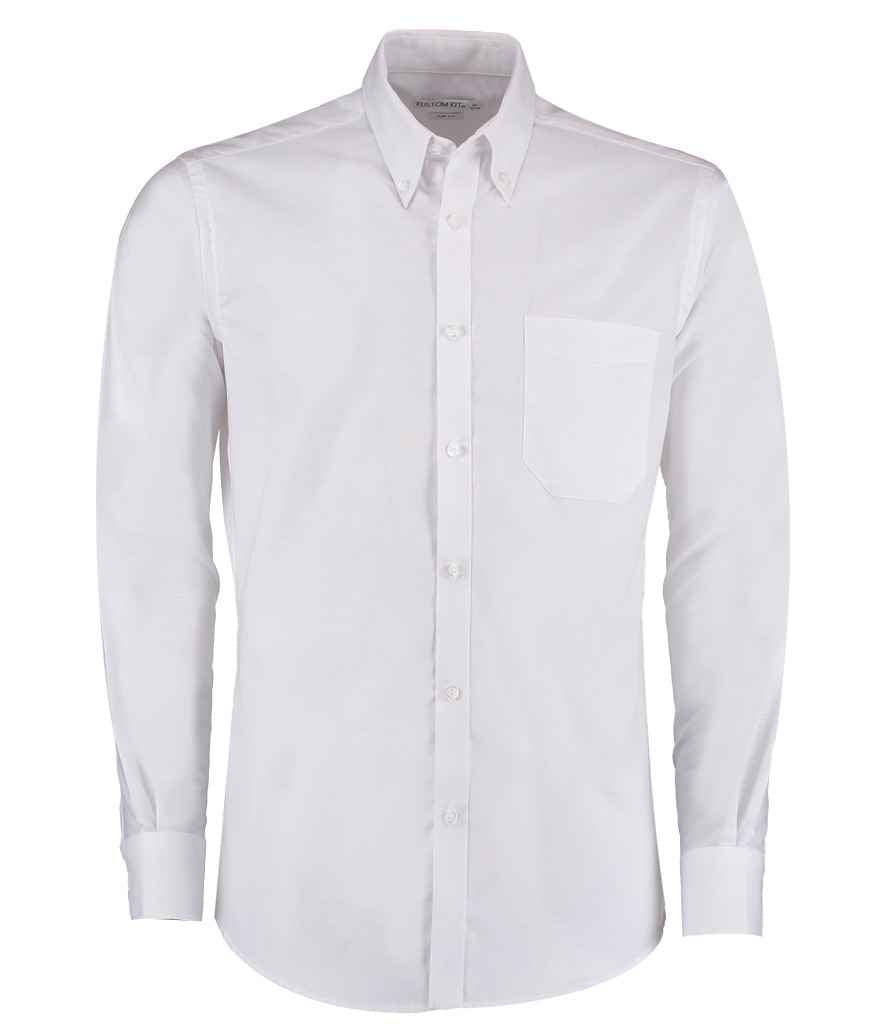Kustom Kit Long Sleeve Slim Fit Workwear Oxford Shirt in White by Kustom Kit — Custom branded clothing by Print Press, featuring premium embroidery produced in our specialist print lab in the UK.