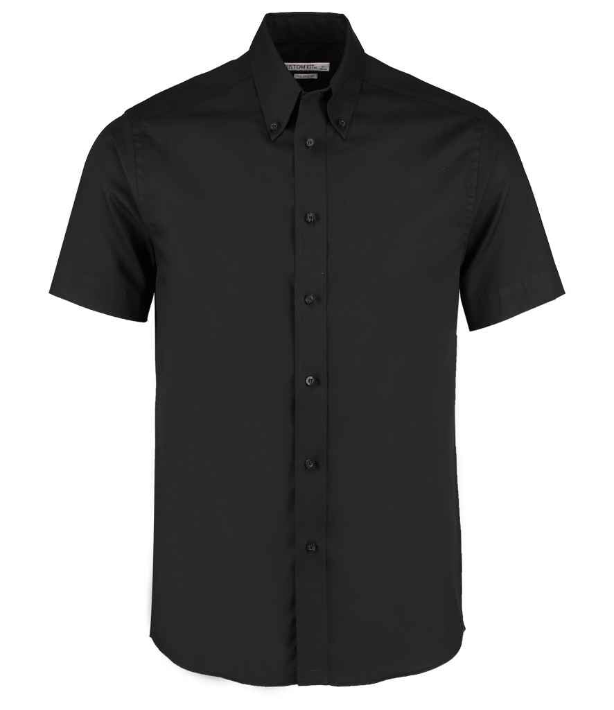 Kustom Kit Premium Short Sleeve Tailored Oxford Shirt in Black by Kustom Kit — Custom branded clothing by Print Press, featuring premium embroidery produced in our specialist print lab in the UK.