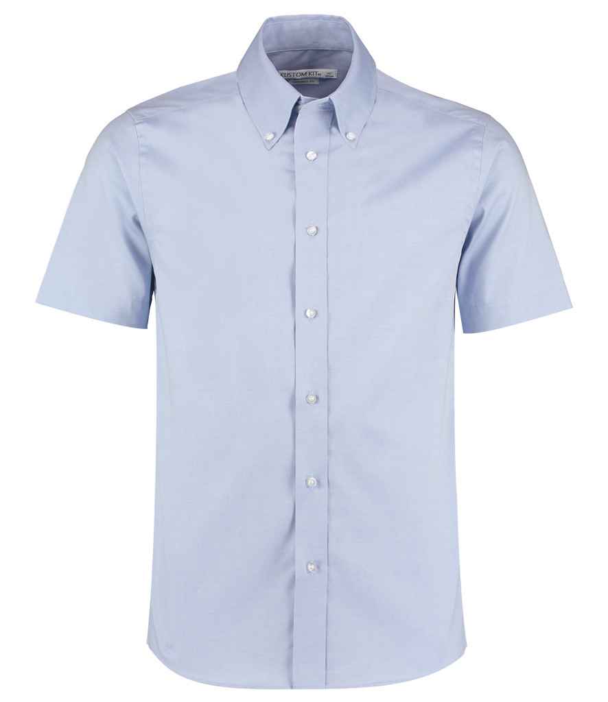 Kustom Kit Premium Short Sleeve Tailored Oxford Shirt in Light Blue by Kustom Kit — Custom branded clothing by Print Press, featuring premium embroidery produced in our specialist print lab in the UK.