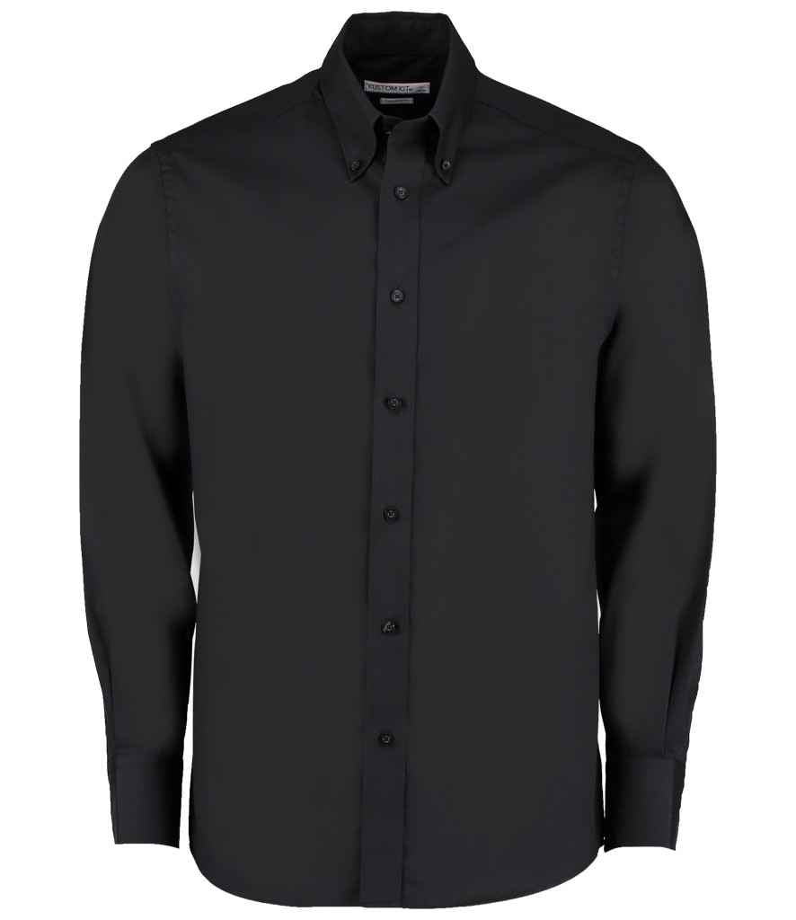 Kustom Kit Premium Long Sleeve Tailored Oxford Shirt in Black by Kustom Kit — Custom branded clothing by Print Press, featuring premium embroidery produced in our specialist print lab in the UK.