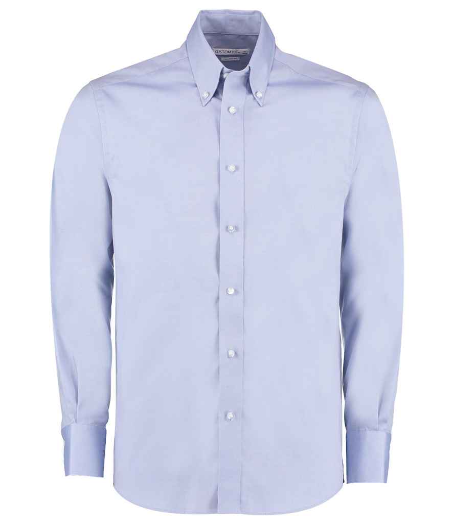 Kustom Kit Premium Long Sleeve Tailored Oxford Shirt in Light Blue by Kustom Kit — Custom branded clothing by Print Press, featuring premium embroidery produced in our specialist print lab in the UK.