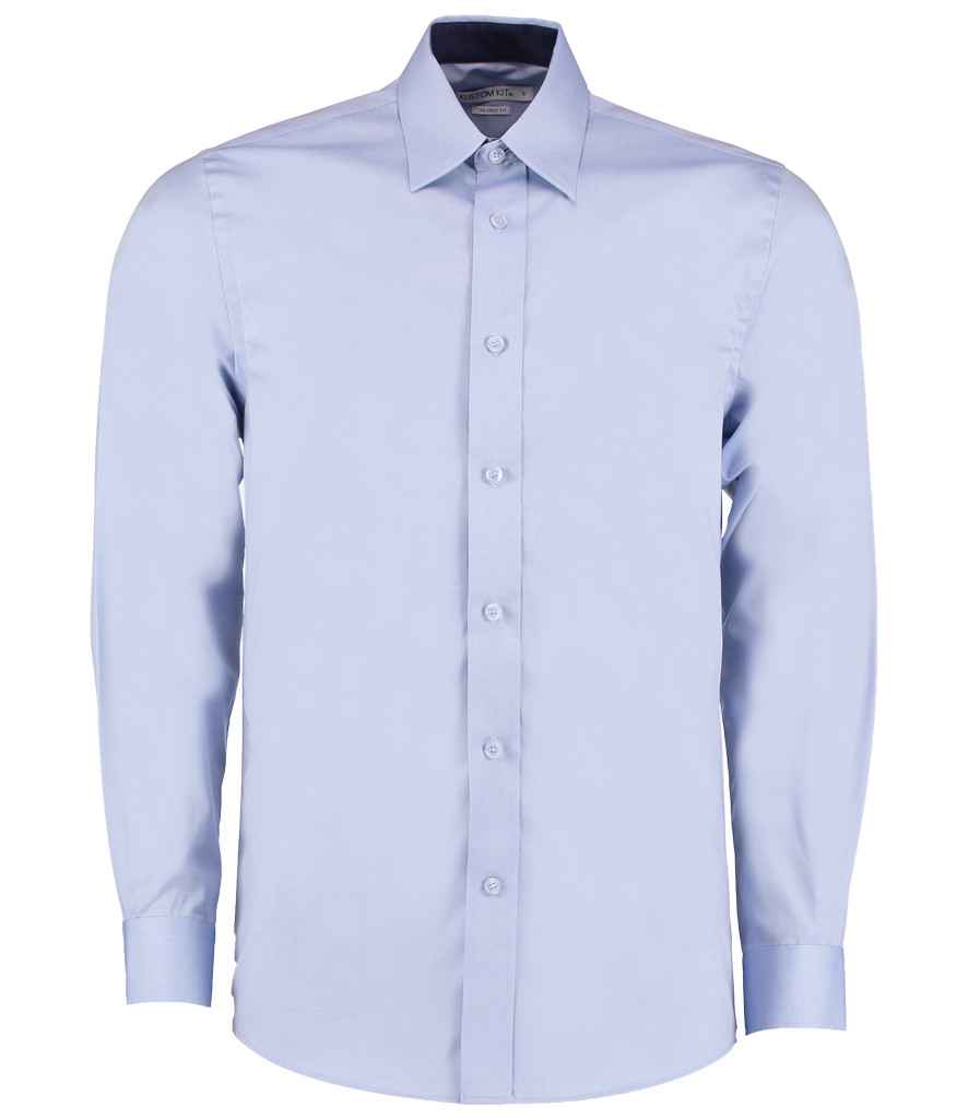 Kustom Kit Premium Contrast Long Sleeve Tailored Oxford Shirt in by Kustom Kit — Custom branded clothing by Print Press, featuring premium embroidery produced in our specialist print lab in the UK.