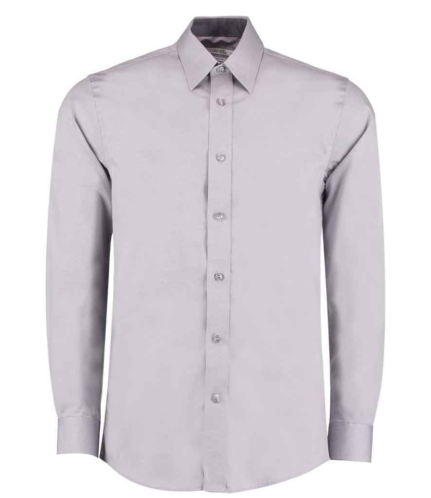 Kustom Kit Premium Contrast Long Sleeve Tailored Oxford Shirt in Silver Charcoal by Kustom Kit — Custom branded clothing by Print Press, featuring premium embroidery produced in our specialist print lab in the UK.