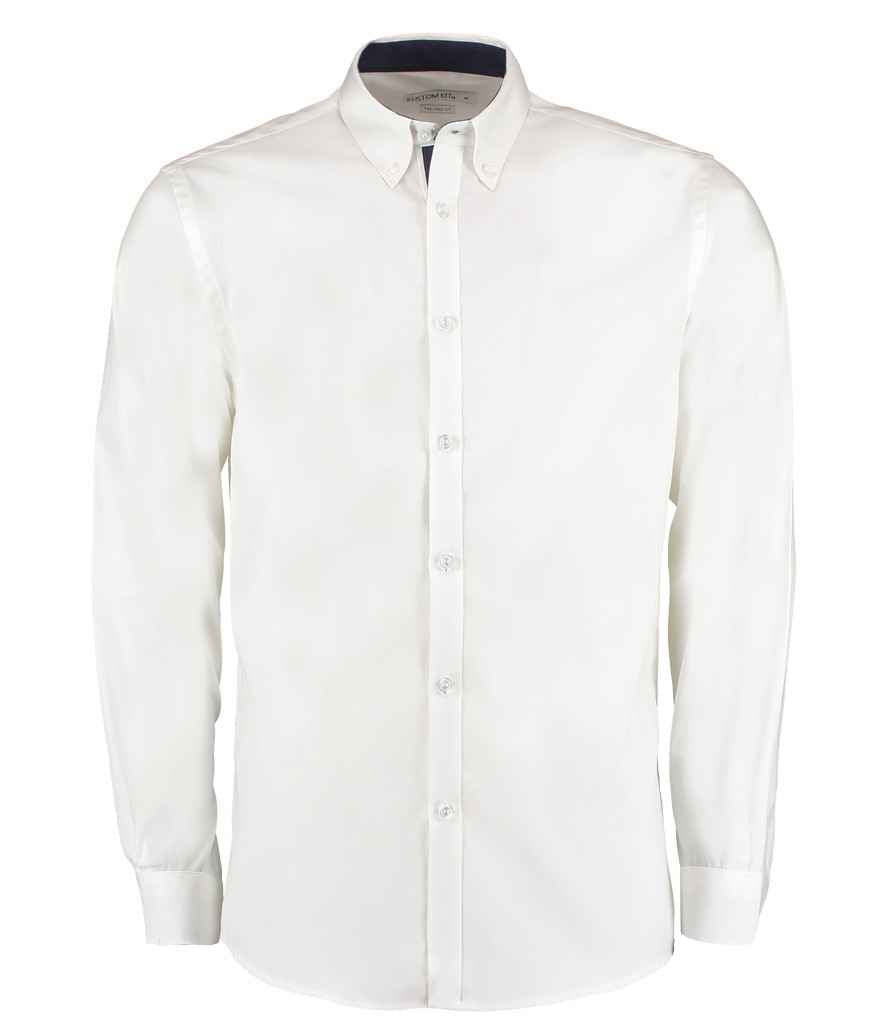 Kustom Kit Premium Long Sleeve Contrast Tailored Oxford Shirt in by Kustom Kit — Custom branded clothing by Print Press, featuring premium embroidery produced in our specialist print lab in the UK.