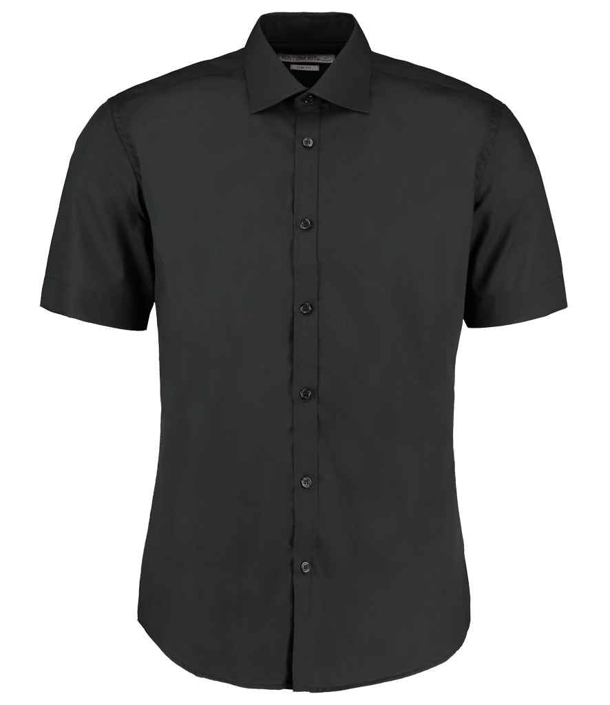 Kustom Kit Short Sleeve Slim Fit Business Shirt in Black by Kustom Kit — Custom branded clothing by Print Press, featuring premium embroidery produced in our specialist print lab in the UK.